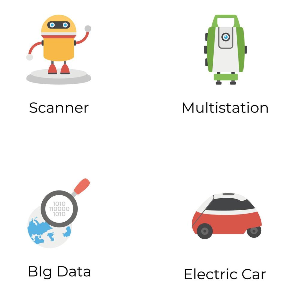 pacote de ícones planos de robôs vetor