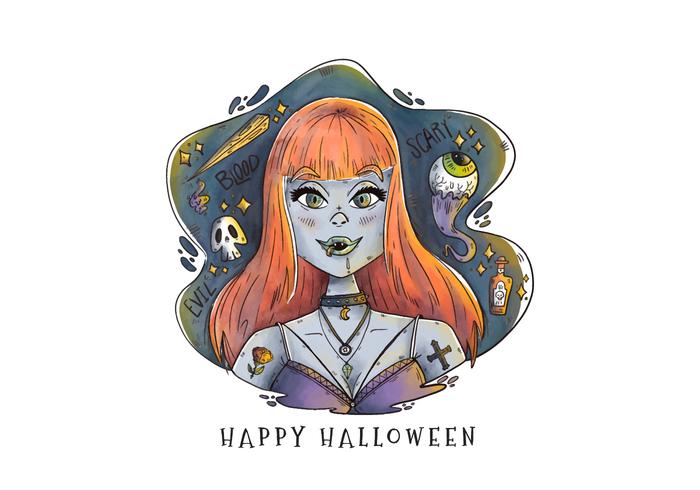 Sexy Vampire Woman With Orange Long Hair Vector