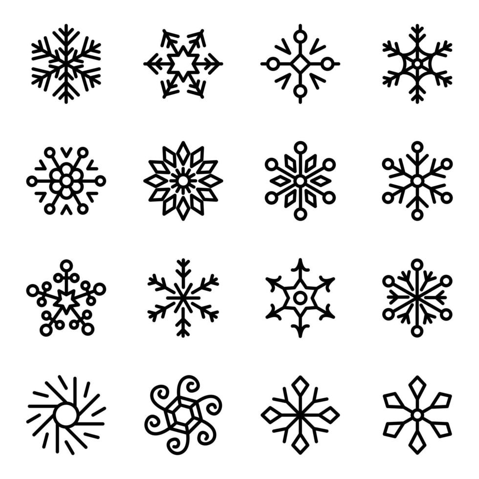 pacote de ícones de linha de flocos de neve florais vetor