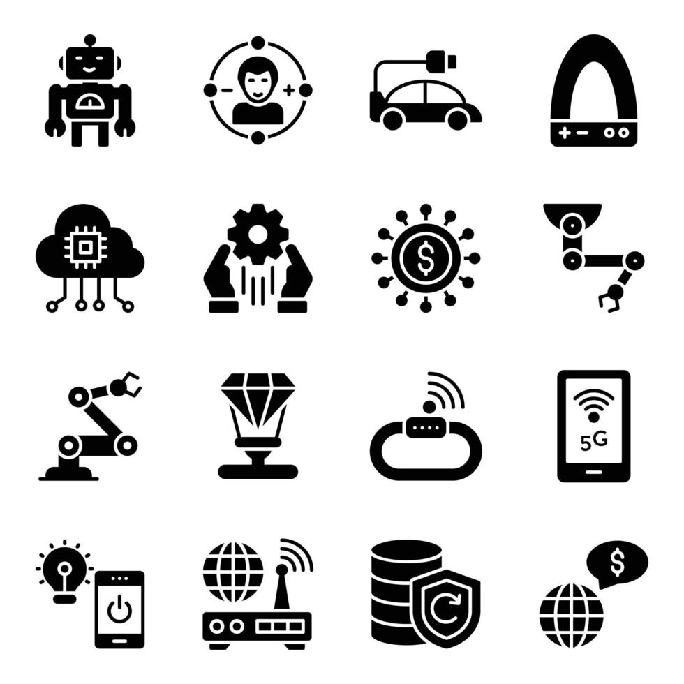 conjunto de ícones de glifo de tecnologia futura vetor
