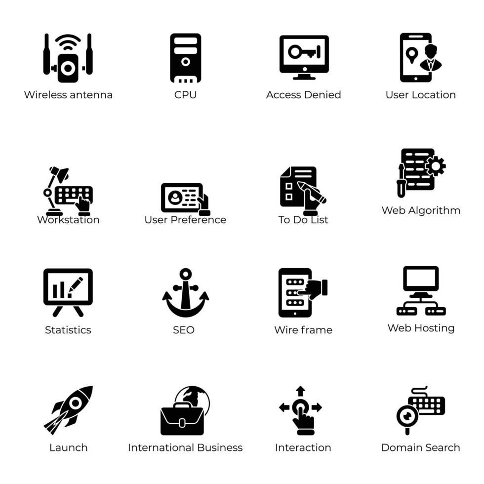 pacote de ícones de hospedagem de dados e web vetor