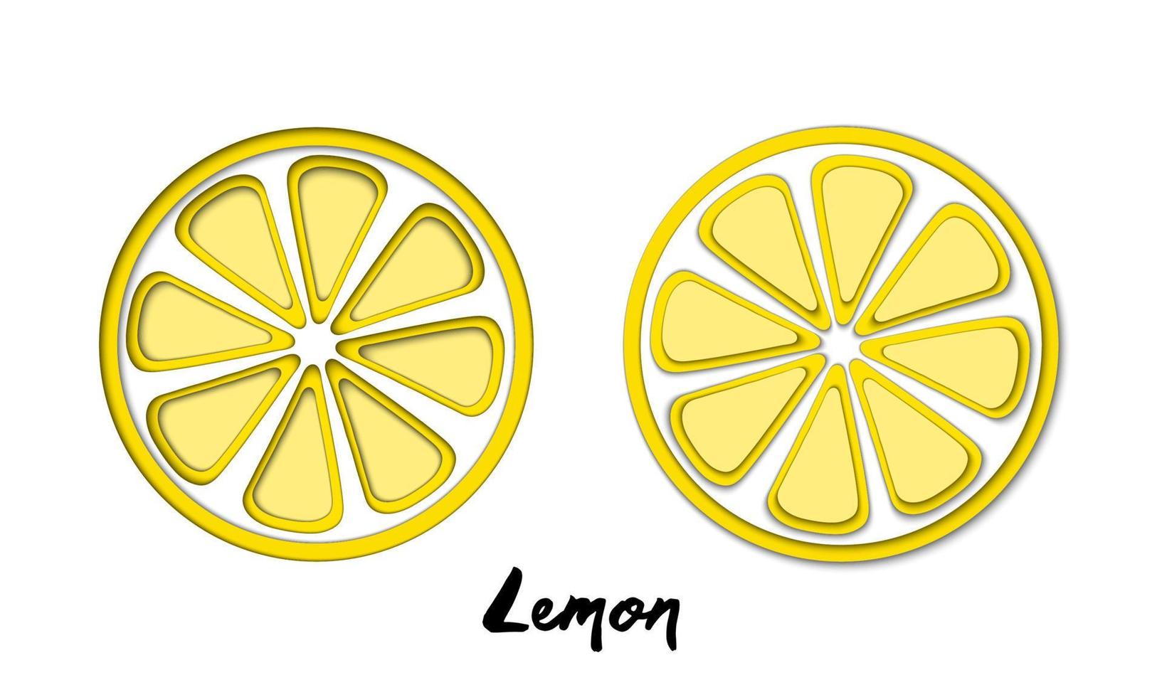 conjunto vetorial de limão amarelo cortado em papel, formas cortadas. Estilo de arte de papel abstrato 3d, design de conceito de origami, embalagem de alimentos, publicidade, desintoxicação, cosméticos, alimentação saudável. vetor