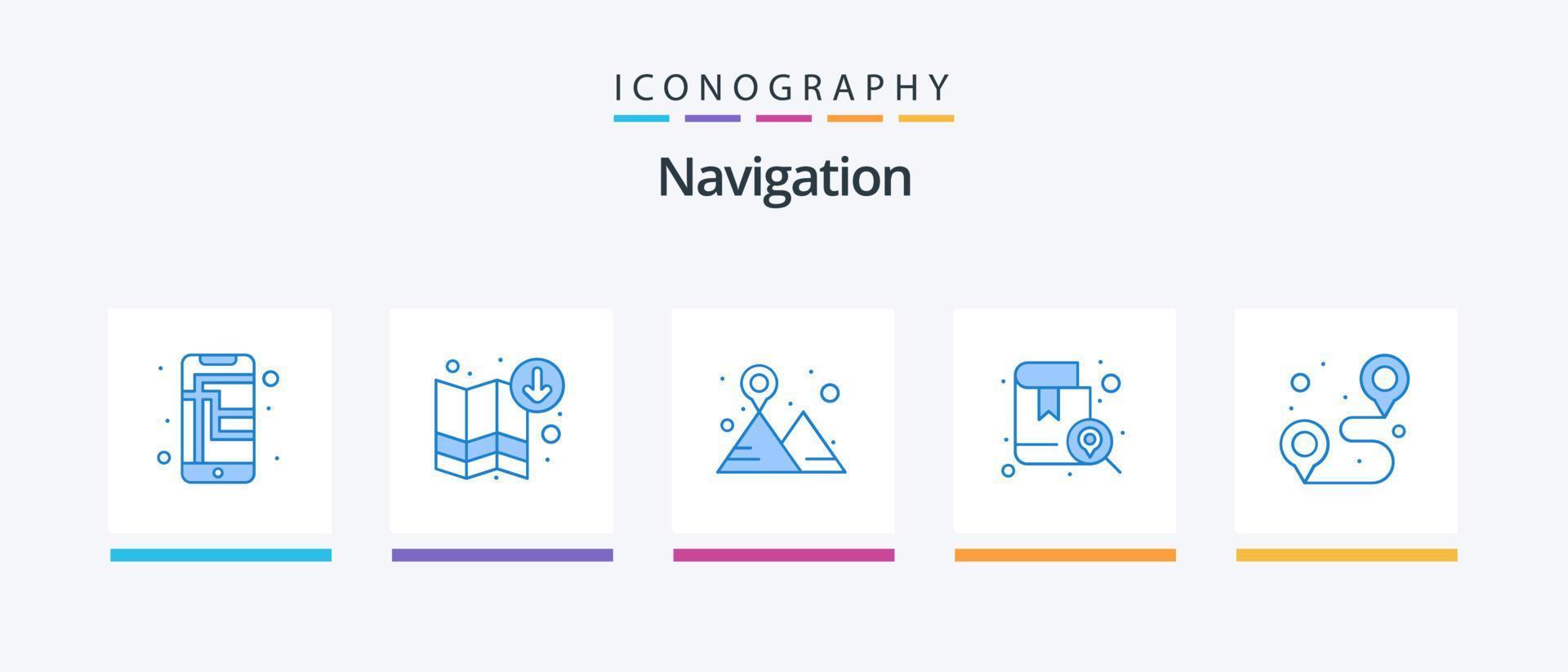 pacote de ícones de navegação azul 5, incluindo localização. mapa. acampamento. localização. livro. design de ícones criativos vetor