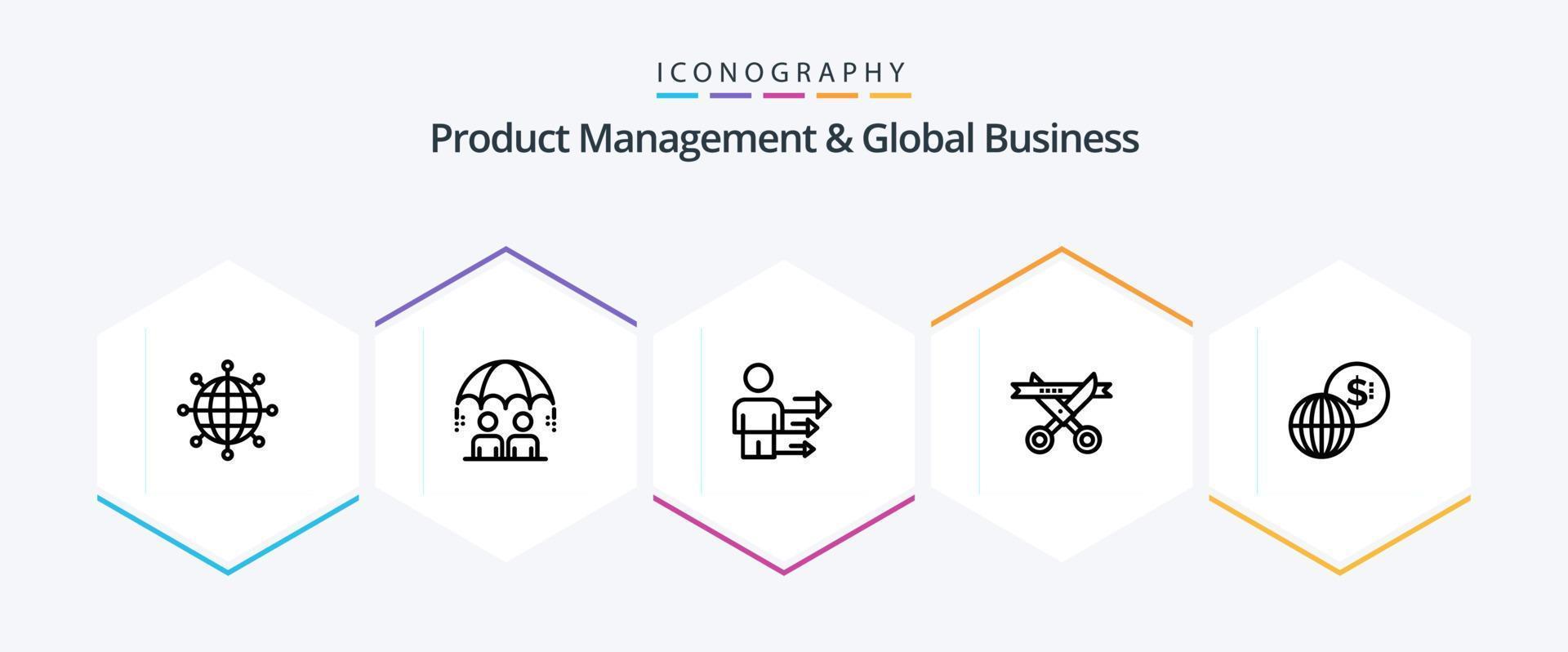 gerenciamento de produtos e pacote de ícones de 25 linhas de negócios globais, incluindo global. abertura. abordagem. moderno. o negócio vetor