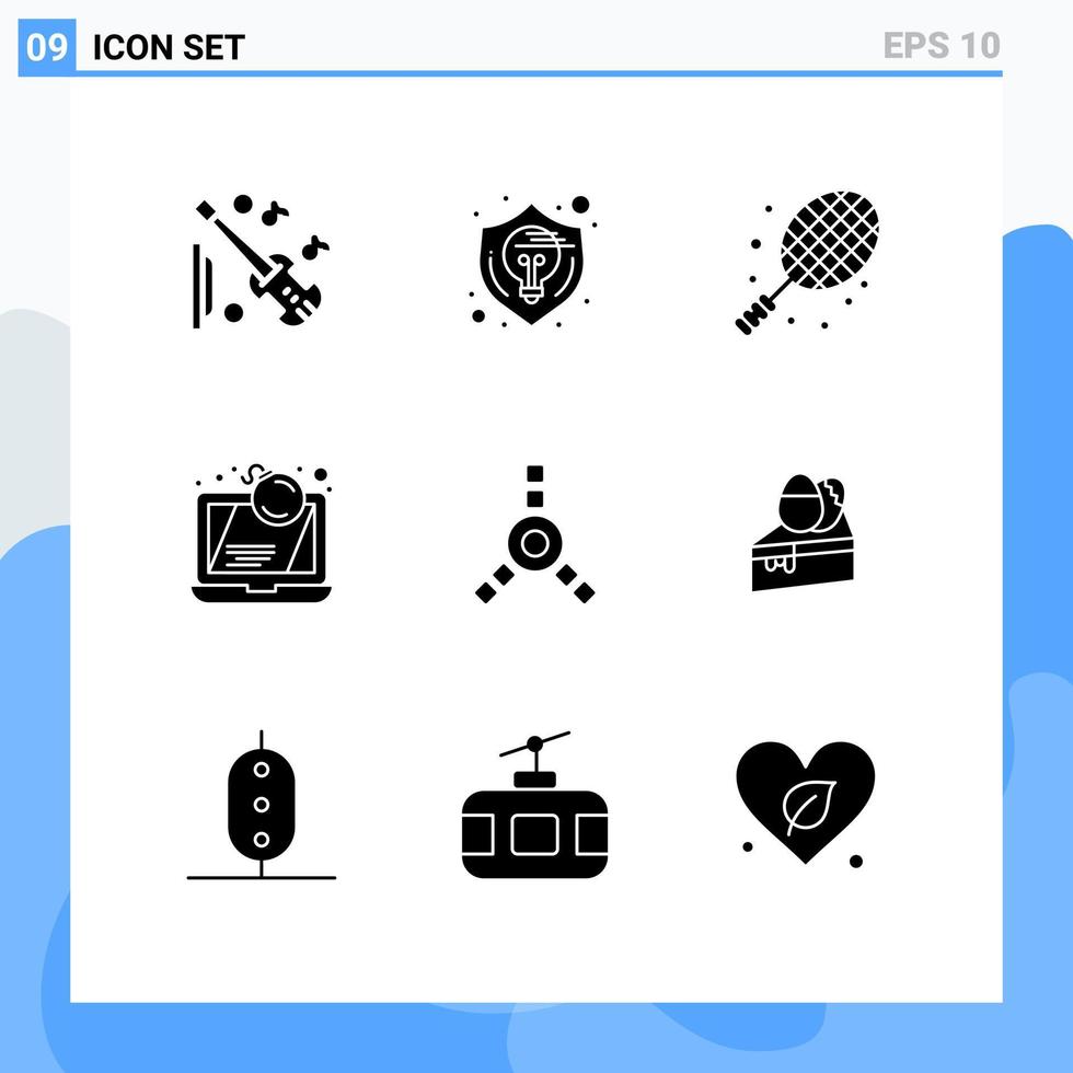 pacote de linha vetorial editável de 9 glifos sólidos simples de computador portátil pensando bomba de tênis elementos de design vetorial editável vetor