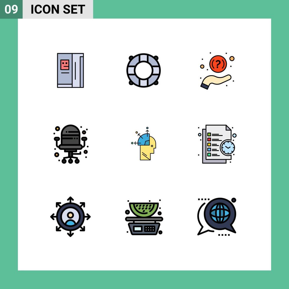 9 interface do usuário pacote de cores planas de linha cheia de sinais modernos e símbolos de homem de arte ajudam elementos de design de vetores editáveis do escritório do usuário