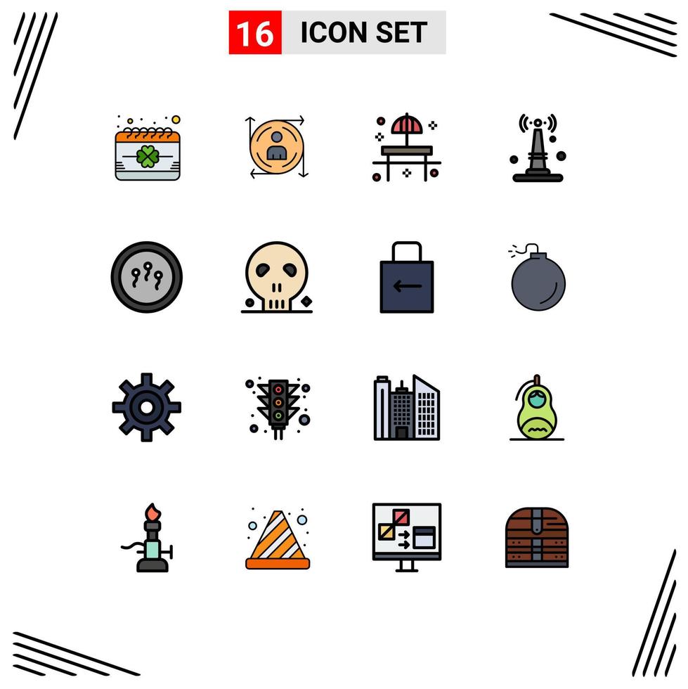 pacote de interface do usuário de 16 linhas básicas cheias de cores planas de coisas caminho iot internet para-sol elementos de design de vetores criativos editáveis