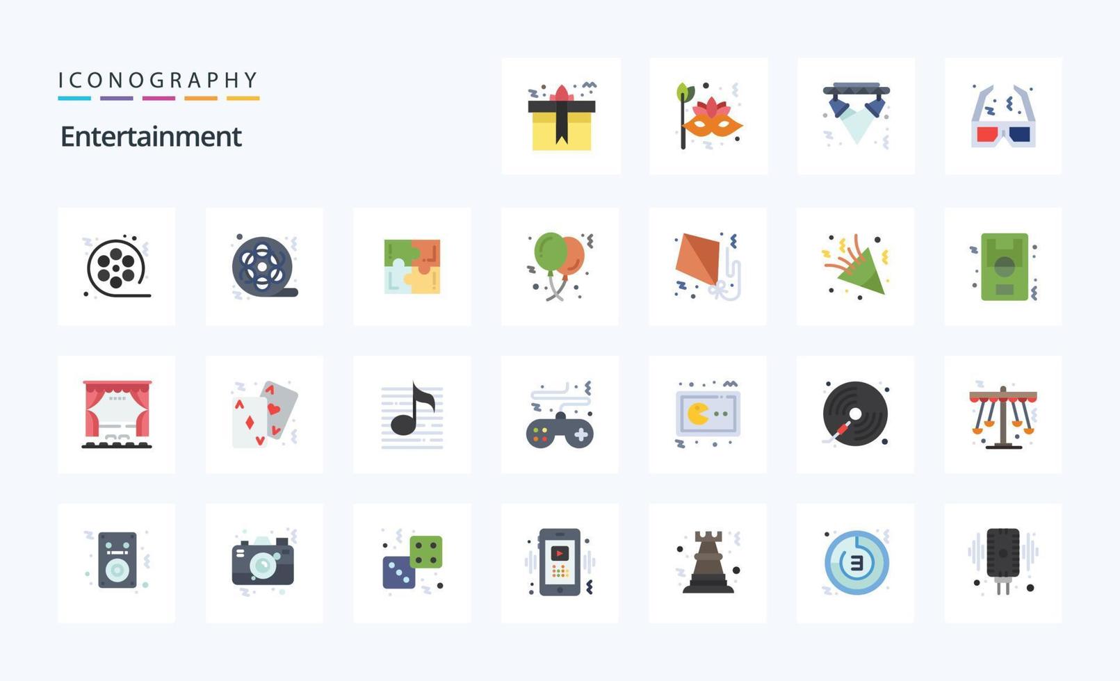 pacote de ícones de 25 cores planas de entretenimento vetor