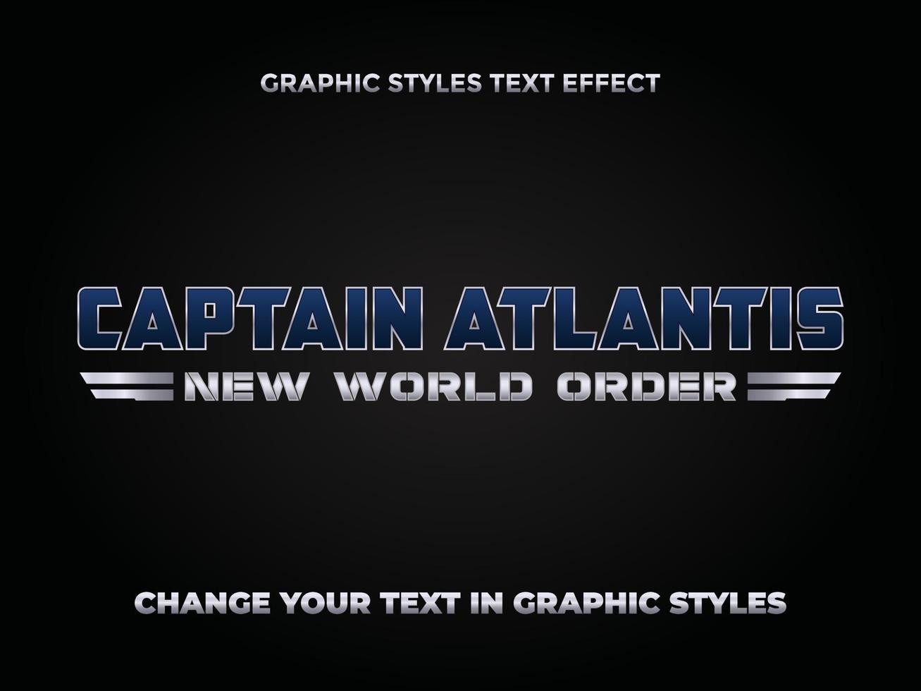 efeito de texto editável gradiente de prata azul capitão Atlantis vetor