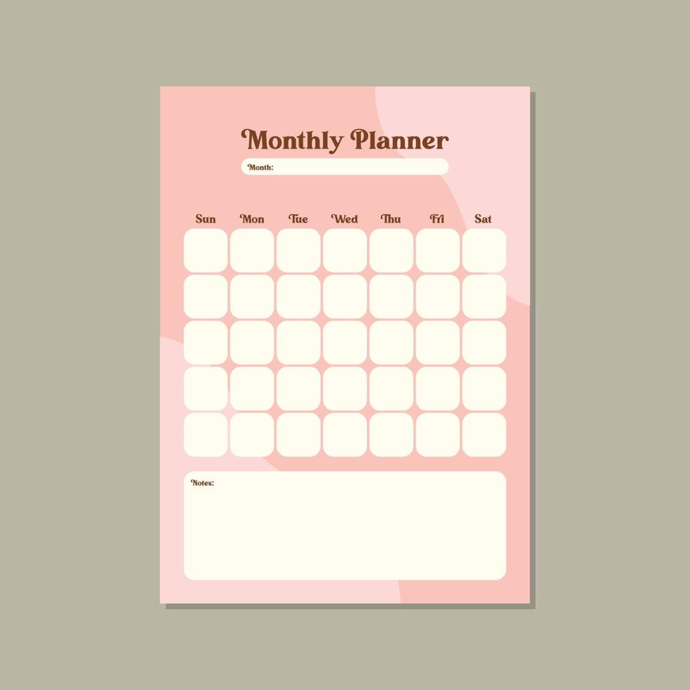 modelo de vetor de planejador mensal rosa