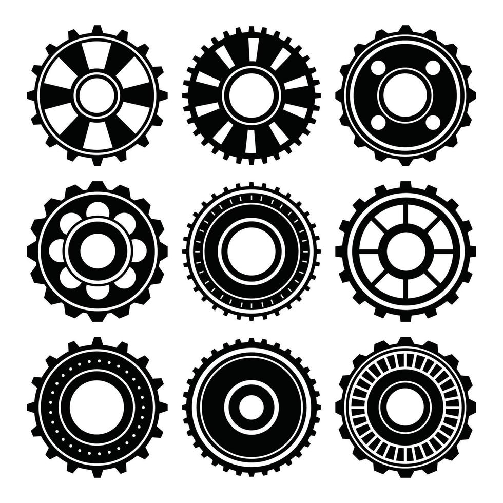 pacote de silhueta de engrenagem mecânica monocromático vetor