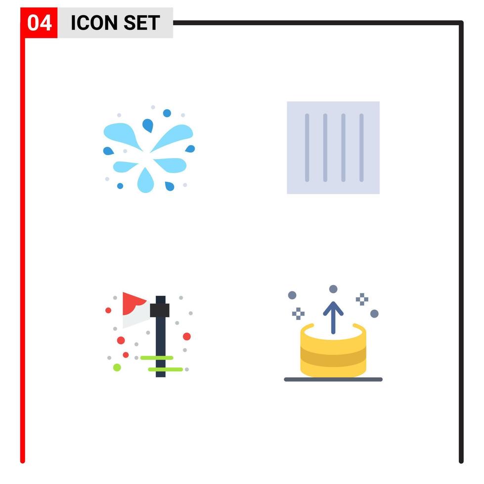 pacote de interface do usuário de 4 ícones planos básicos de celebração de piscina ondulada cuidam de elementos de design de vetores editáveis de férias secas