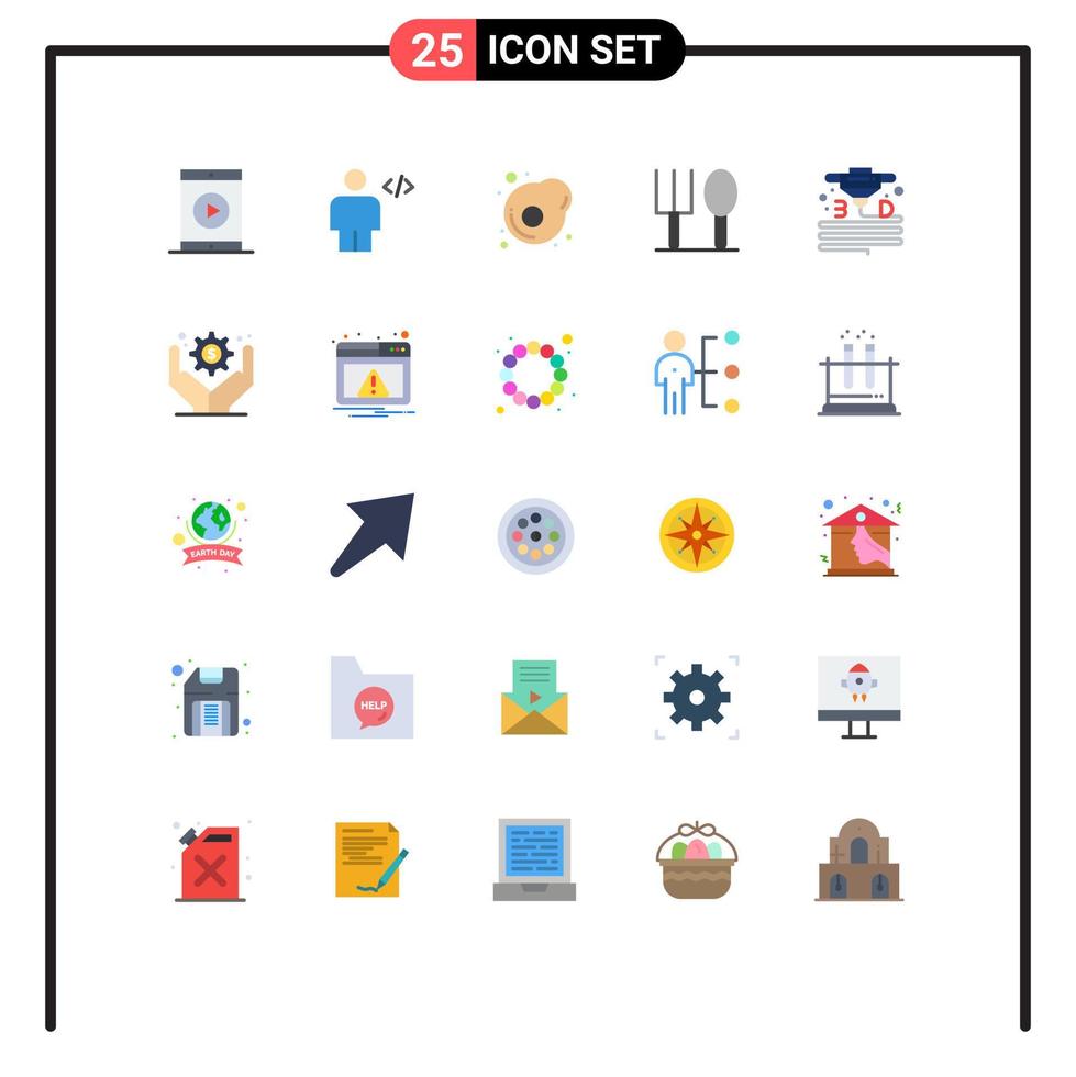 conjunto de 25 sinais de símbolos de ícones de interface do usuário modernos para material colher garfo humano omelete elementos de design de vetores editáveis