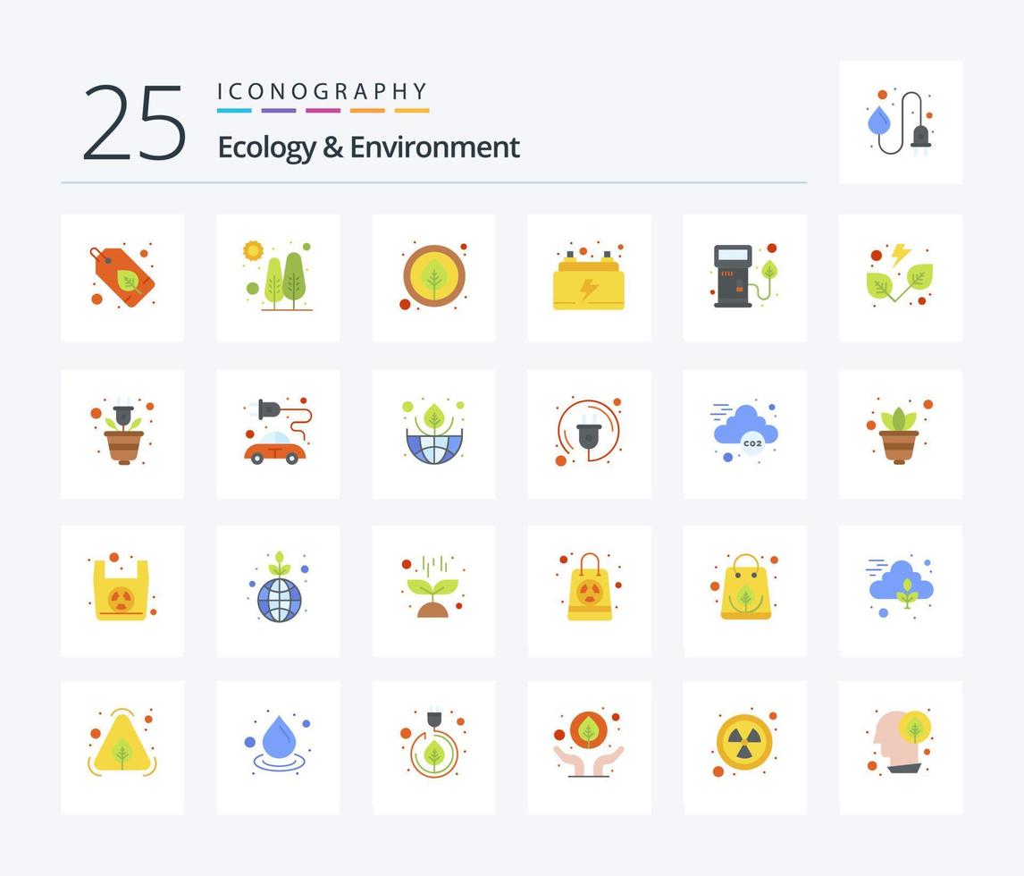 ecologia e meio ambiente 25 pacote de ícones de cores planas, incluindo óleo. potência. meio Ambiente. energia. carro vetor