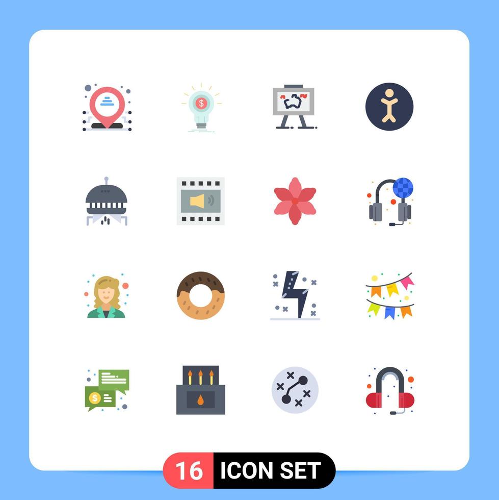 Pacote de cores planas de 16 interfaces de usuário de sinais e símbolos modernos de apresentação de pessoa espacial pacote editável de imagem humana de elementos de design de vetores criativos