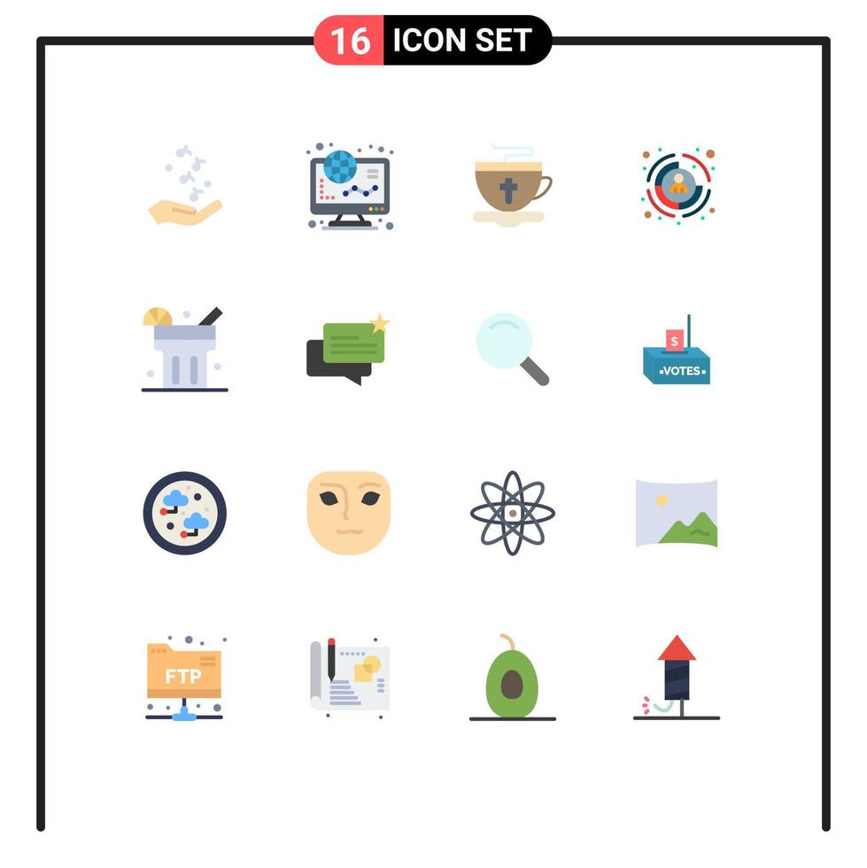Pacote de cores planas de 16 interfaces de usuário de sinais e símbolos modernos do pacote editável de páscoa de negócios on-line do cliente-alvo de elementos de design de vetores criativos
