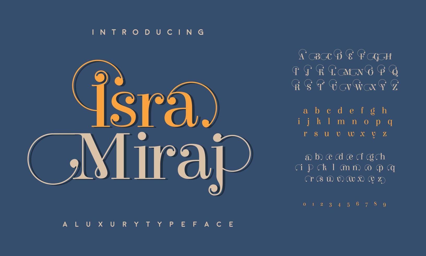 isra miraj letras e números elegantes do alfabeto de luxo. elegante tipografia islâmica clássica fonte com serifa decorativa vintage retrô. vetor