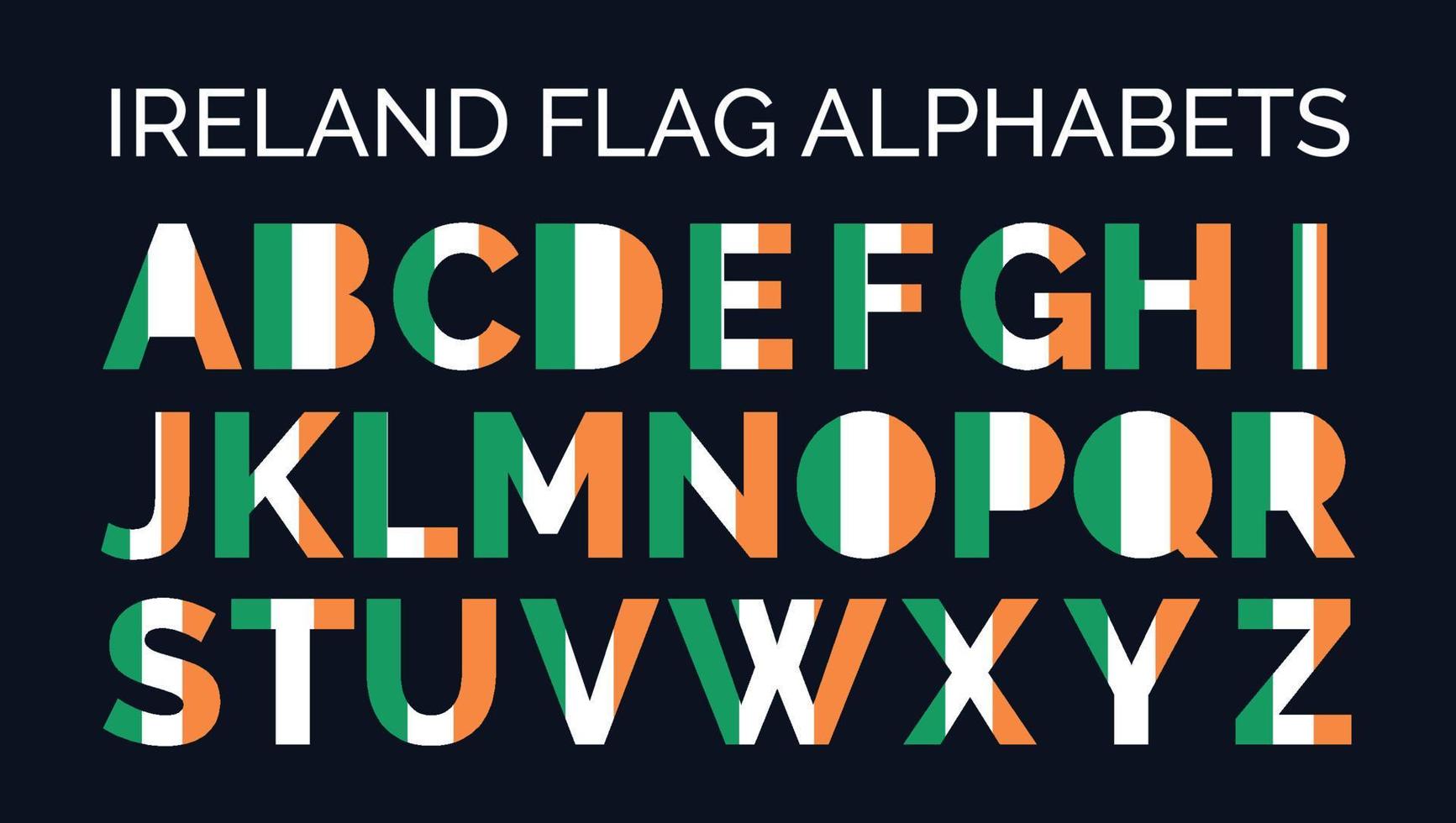 alfabetos de bandeira da irlanda letras de a a z logotipos de design criativo vetor