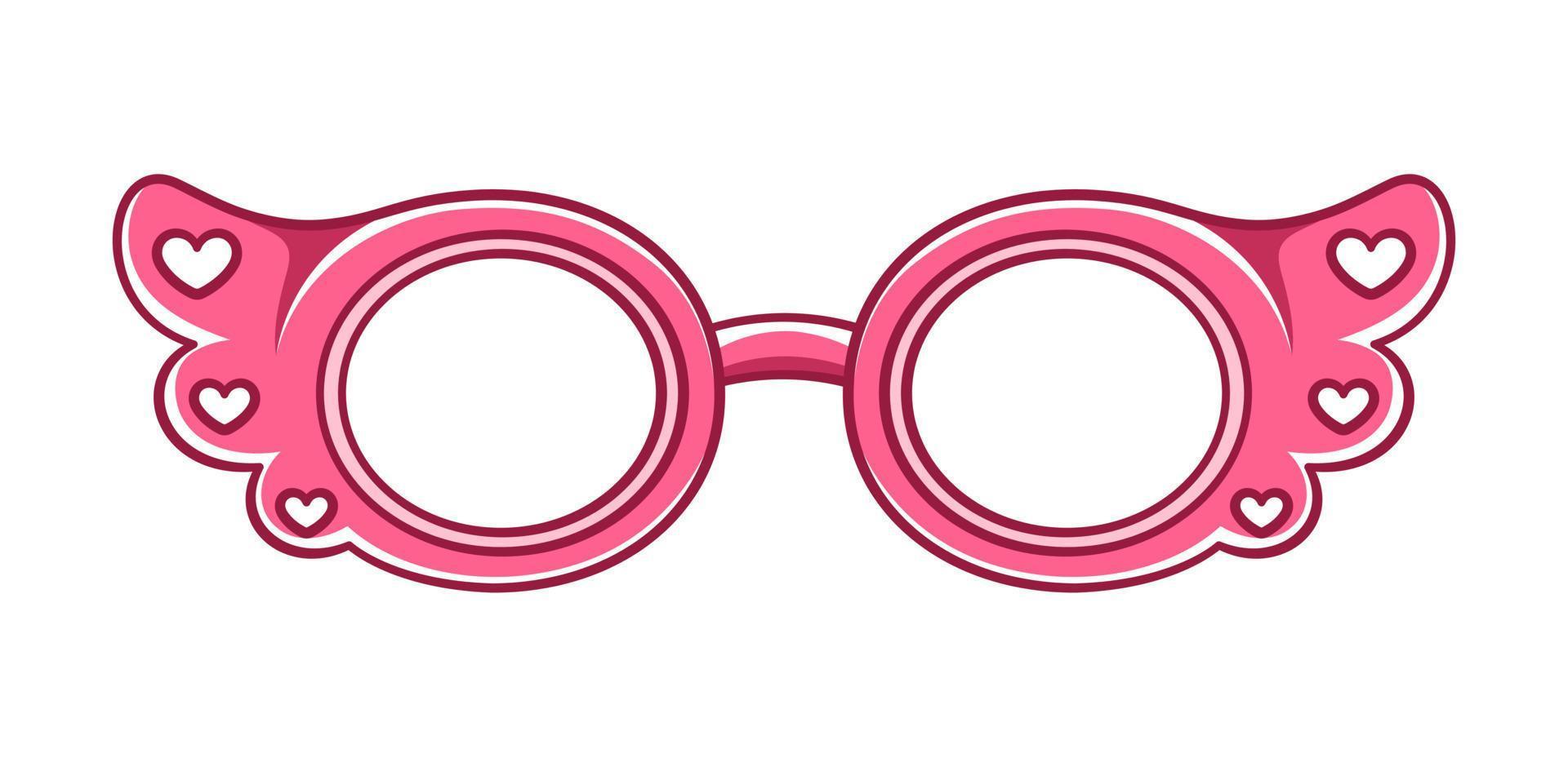 moldura de óculos rosa quente com clipart de padrão de coração. festa funky óculos eyewear ilustração vetorial dos desenhos animados. vetor