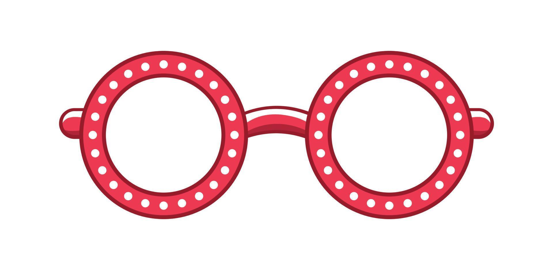 moldura de óculos transparente redonda vermelha com clipart de padrão de pontos brancos. festa funky óculos eyewear ilustração vetorial dos desenhos animados. vetor