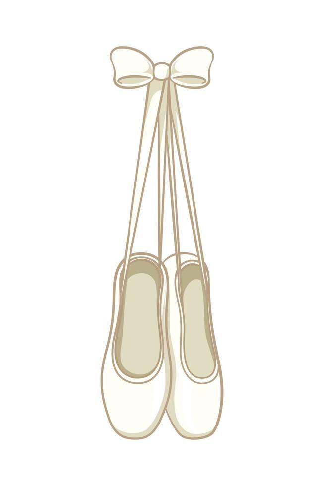 clipart de sapatilhas de ponta branca penduradas, sapatilhas de balé simples ilustração vetorial plana. bailarina, símbolo de sinal de equipamento de calçado de dançarina de balé. vetor
