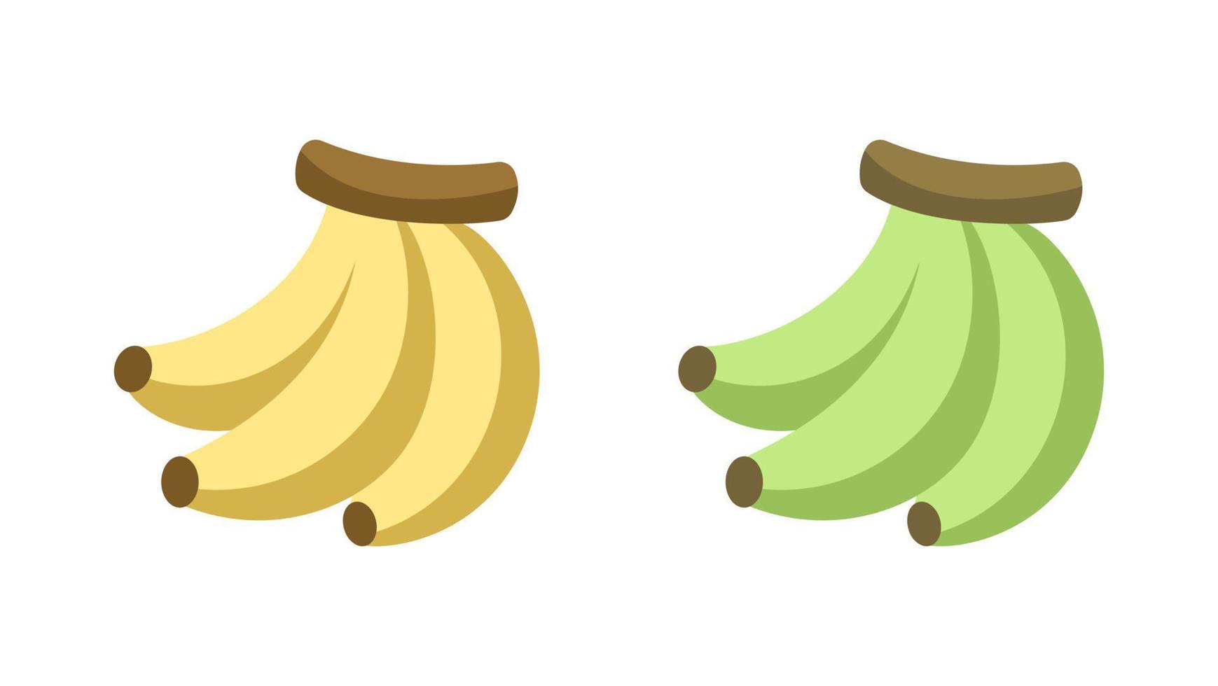 Conjunto simples de ícones de banana madura e verde. design de clipart de ilustração vetorial plana de frutas. vetor