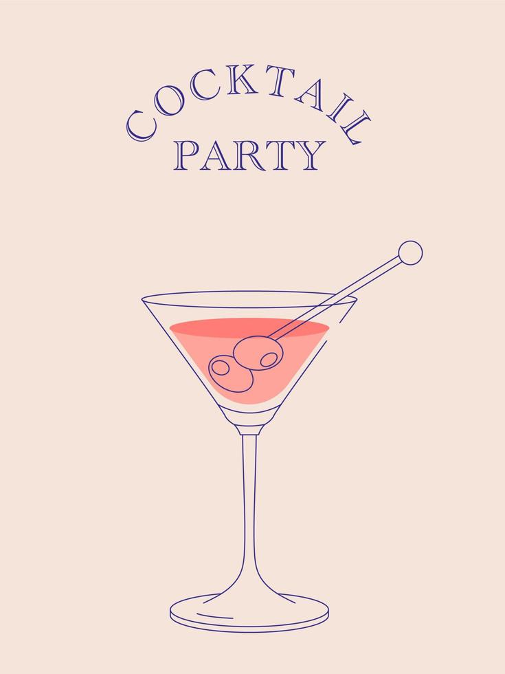 ilustração de convite de ícone de vidro de martini, design minimalista plano vetor