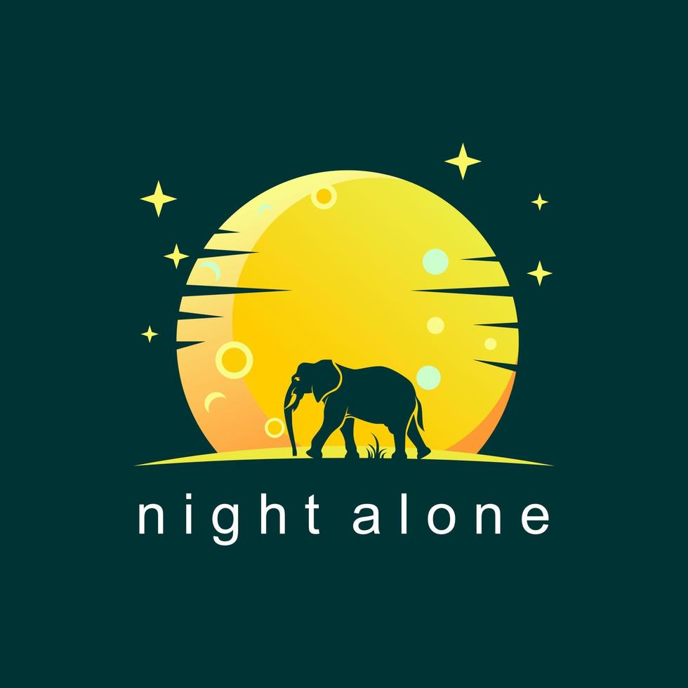 Elefante simples e exclusivo sozinho com imagem de fundo da noite ou da lua ícone gráfico design de logotipo conceito abstrato vetor estoque. pode ser usado como um símbolo relacionado a animais ou animais selvagens.