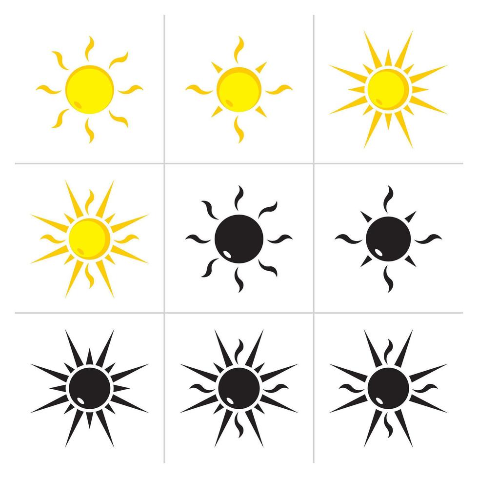 ícone do sol ou logotipo ilustração sinal símbolo vetor isolado - preto e amarelo.