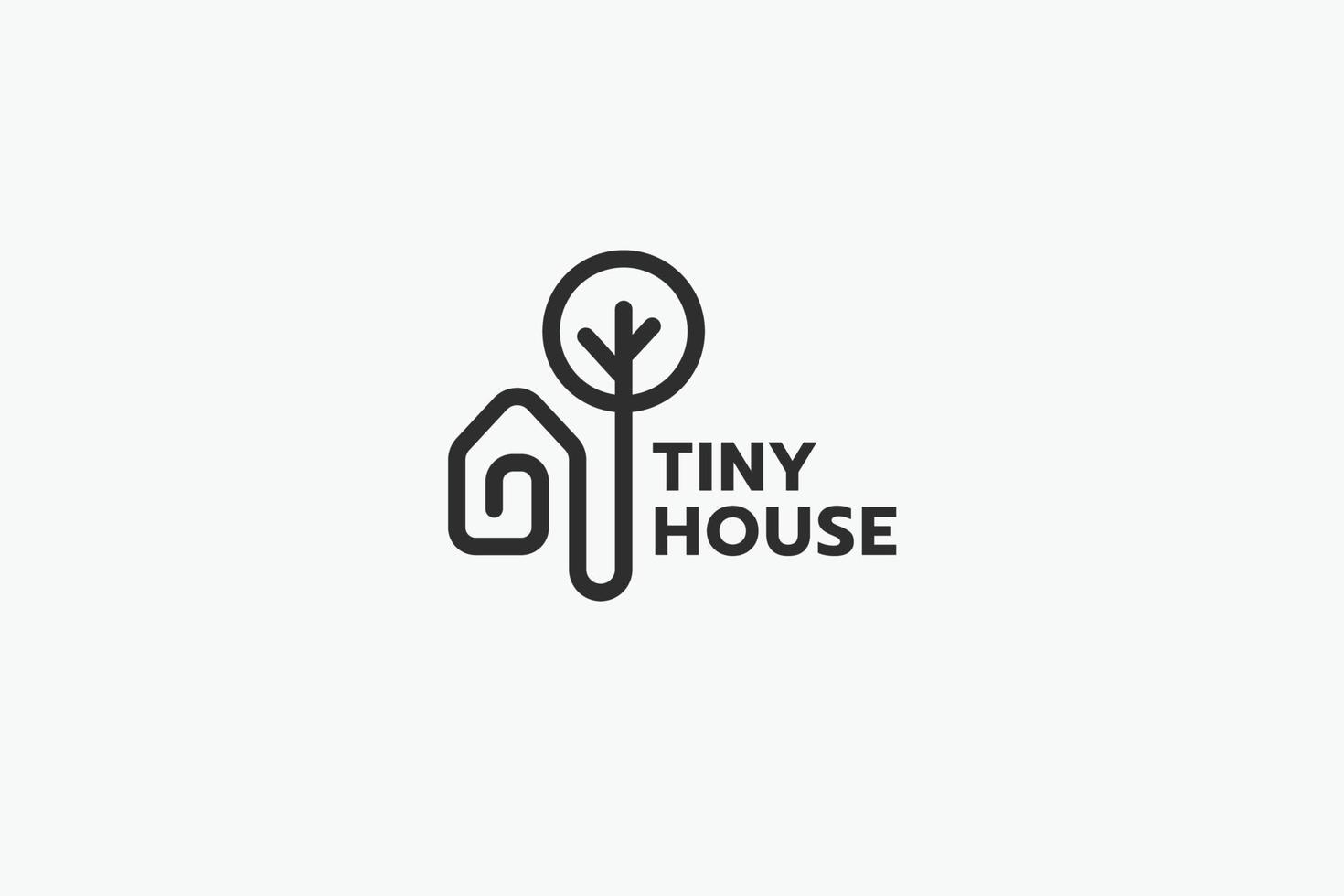 logotipo da casa minúscula com uma combinação de uma casa minúscula simples e uma árvore em estilo de contorno vetor