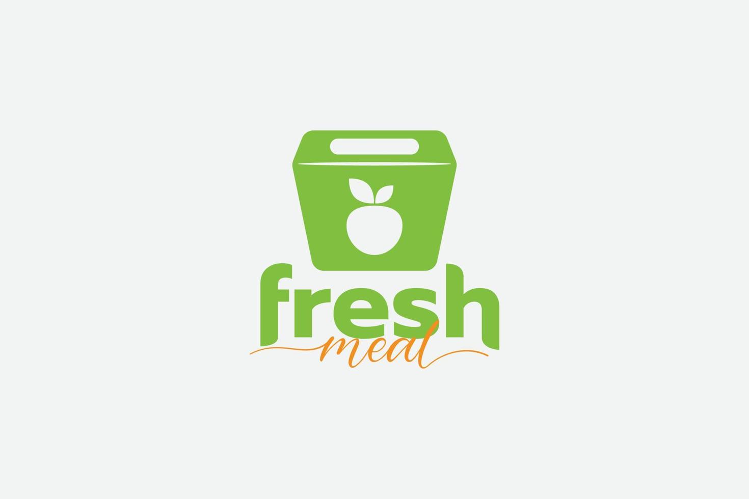 logotipo de refeição fresca com uma combinação de comida fresca e embalagem de caixa vetor