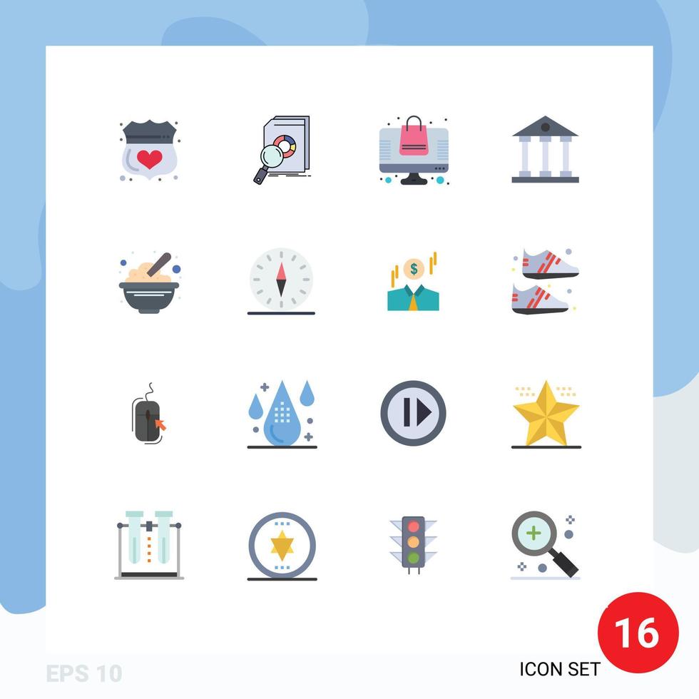 conjunto de cores planas de interface móvel de 16 pictogramas de colunas de finanças e negócios mercado bancário compras pacote editável de elementos de design de vetores criativos