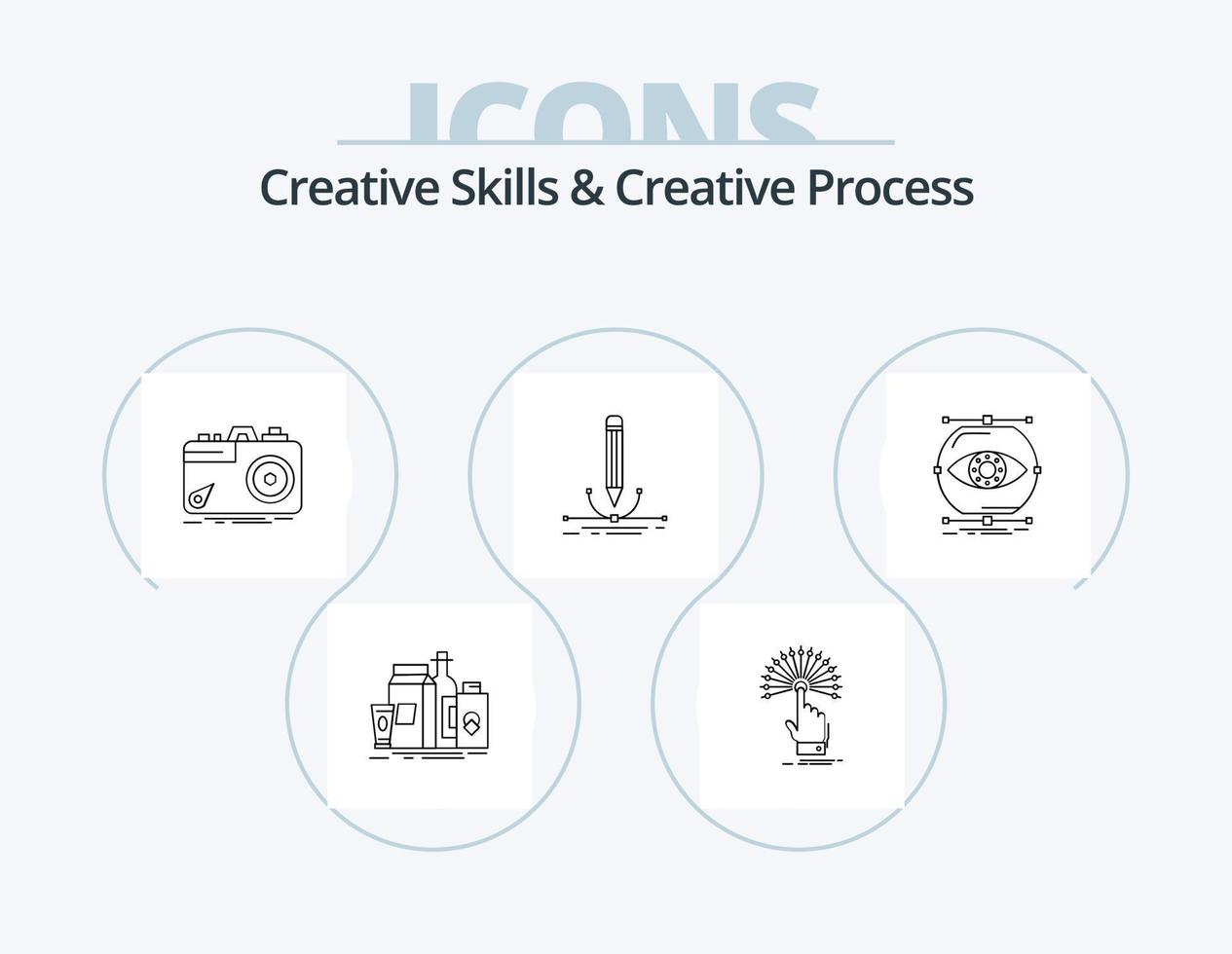 habilidades criativas e design de ícone do pacote de 5 ícones de linha de processo criativo. frasco. pesquisar. Lista. garrafa. marketing vetor