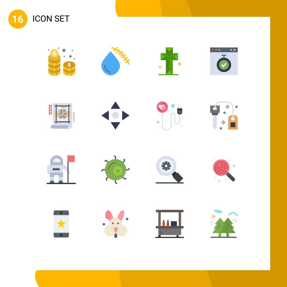 conjunto de pictogramas de 16 cores planas simples de navegador de lesão de interface de cronômetro pacote editável cruzado de elementos de design de vetores criativos