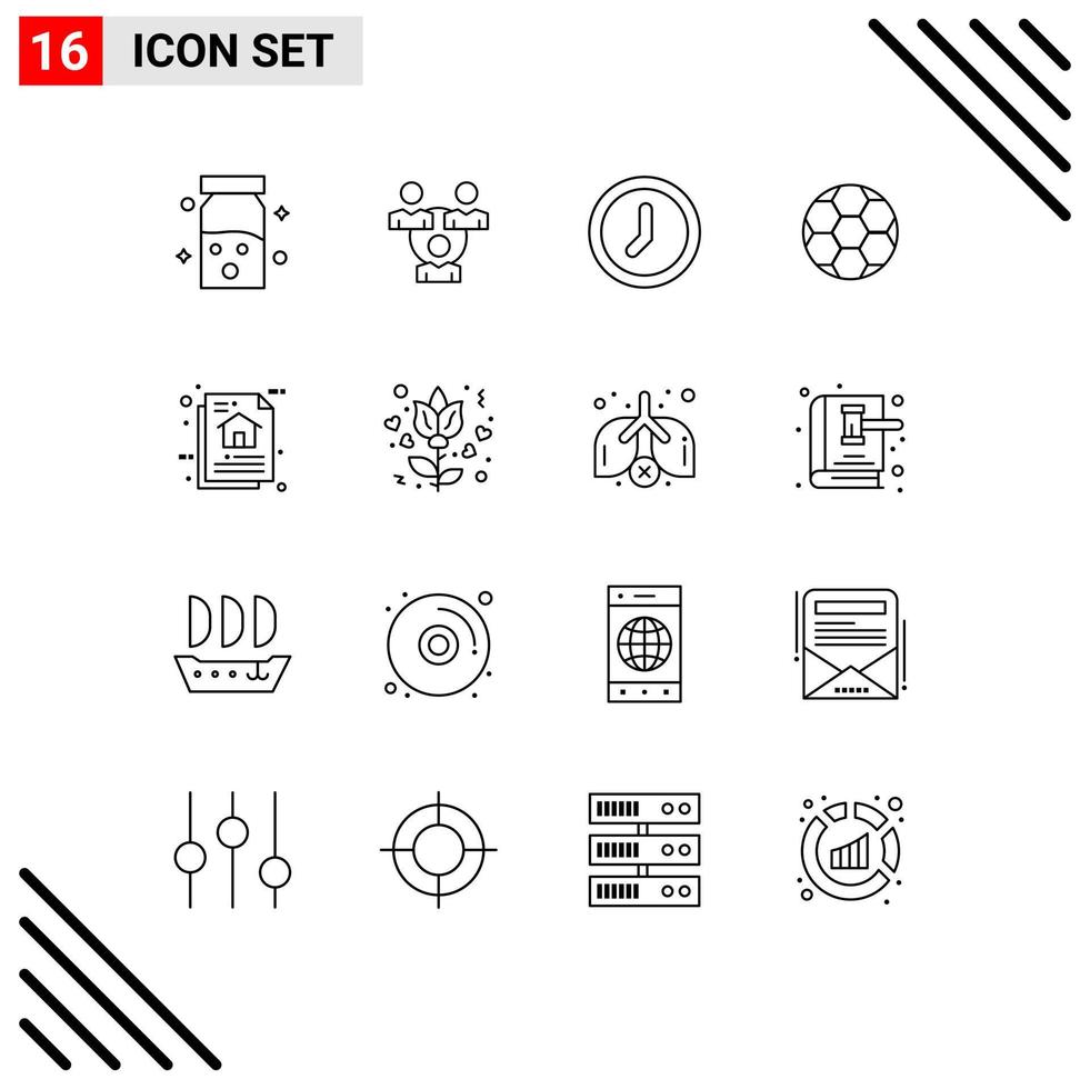 pacote de esboço de 16 símbolos universais de elementos de design de vetor editável de bola de futebol de relógio de esporte de dados