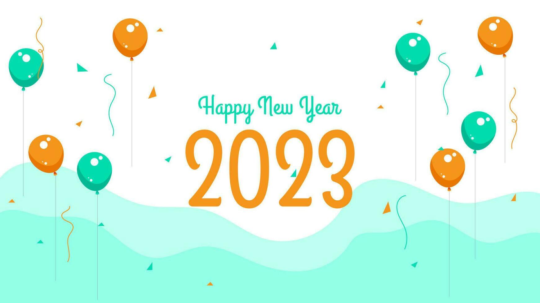 feliz ano novo 2023 design vetorial com balões e confetes. adequado para banner, calendário. cartaz, cartão, etc vetor