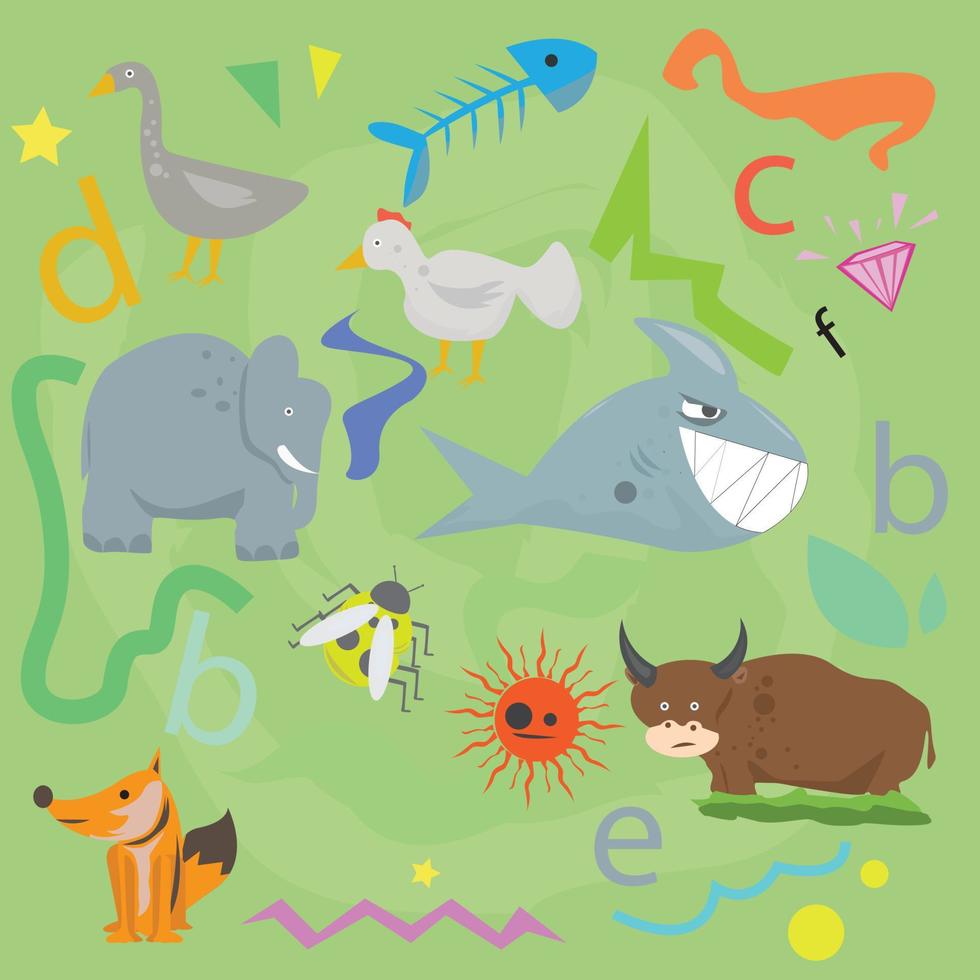 presente de papel animal. ilustração em vetor de tubarão, frango, elefante, espinha de peixe, pato. raposa, búfalo, inseto. perfeito para decoração de banner infantil.