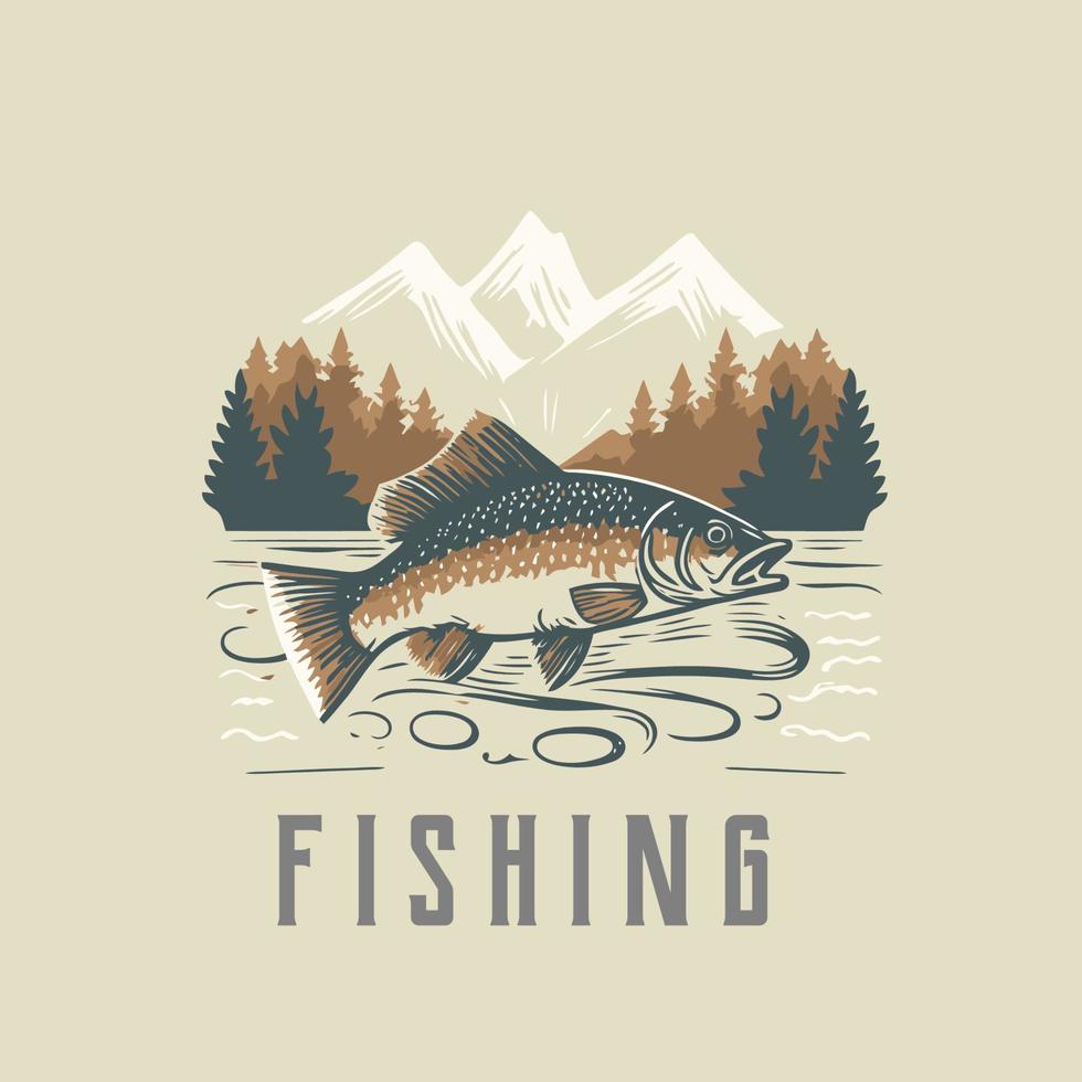 peixe de pesca na água modelo de ícone de logotipo design vintage vetor