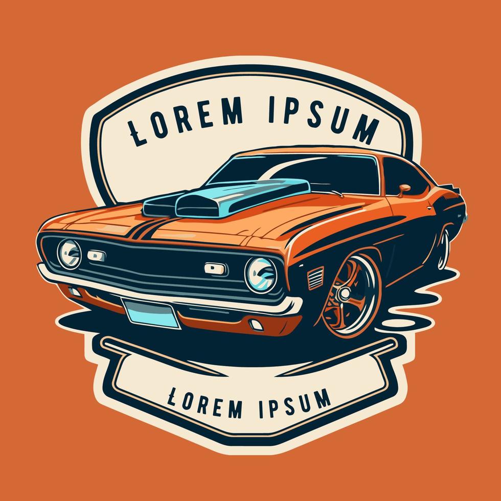 corrida de muscle car clássica personalizada em ilustração vetorial de estilo retrô, para crachá de ícone de log vetor