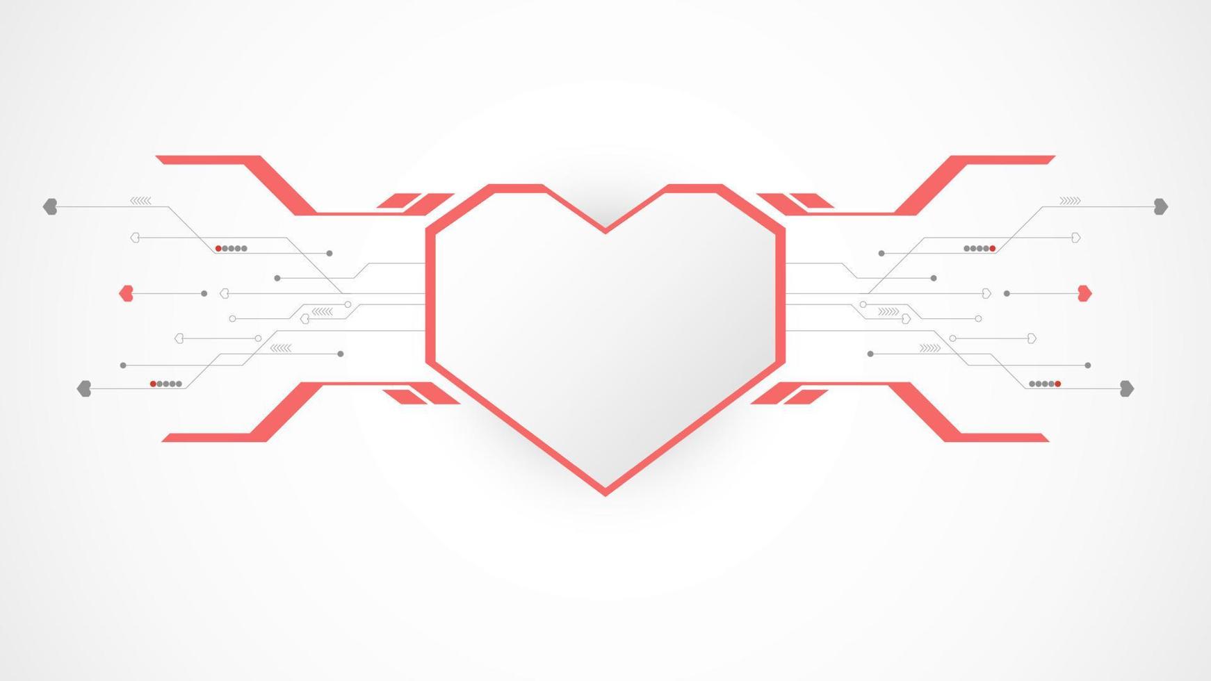 resumo de fundo branco coração vermelho tecnologia dia dos namorados. tecnologia com linha, digital, coração, ponto, alta tecnologia, conceito de dia dos namorados, vetor. coração tecnológico para dia dos namorados, plano de fundo, banner da web. vetor