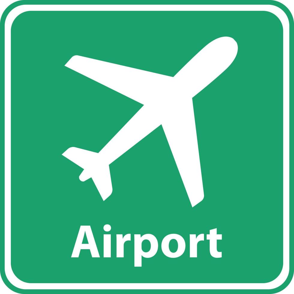 ícone do aeroporto em fundo branco. sinal do aeroporto. sinal de aeroporto na placa verde. estilo plano. vetor
