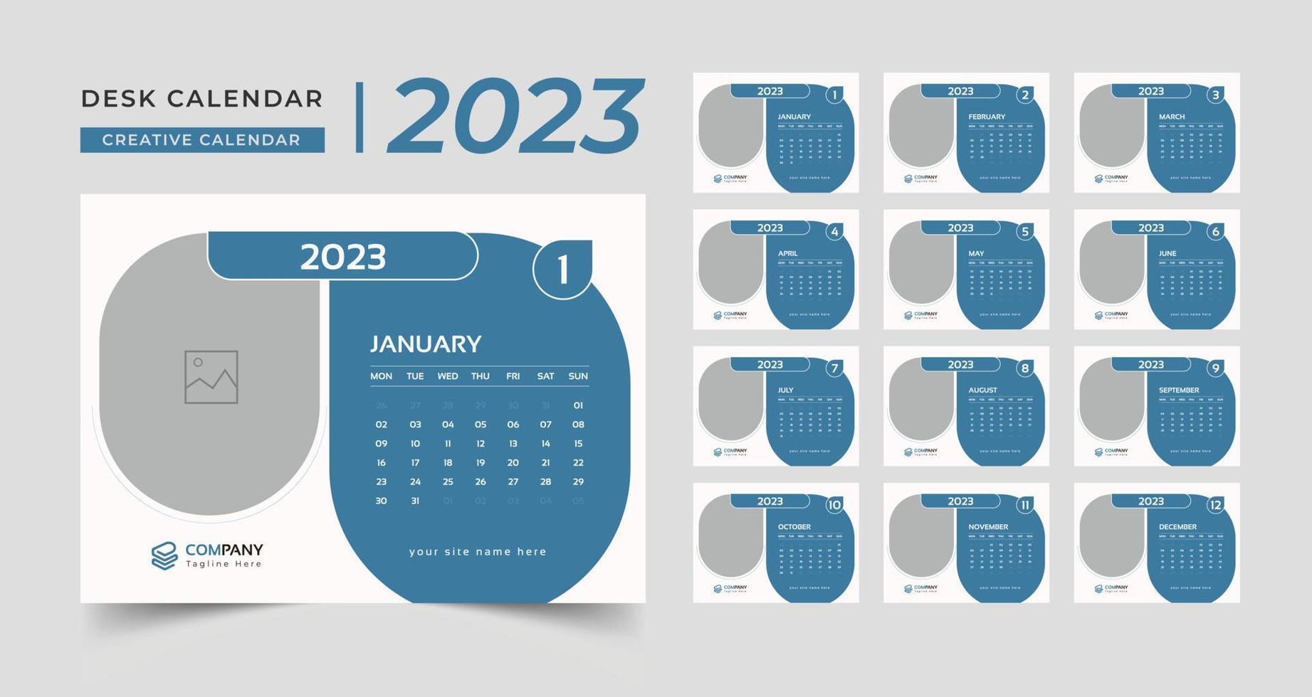 calendário de mesa moderno 2023, design criativo de modelo de calendário de mesa definido 2023 vetor