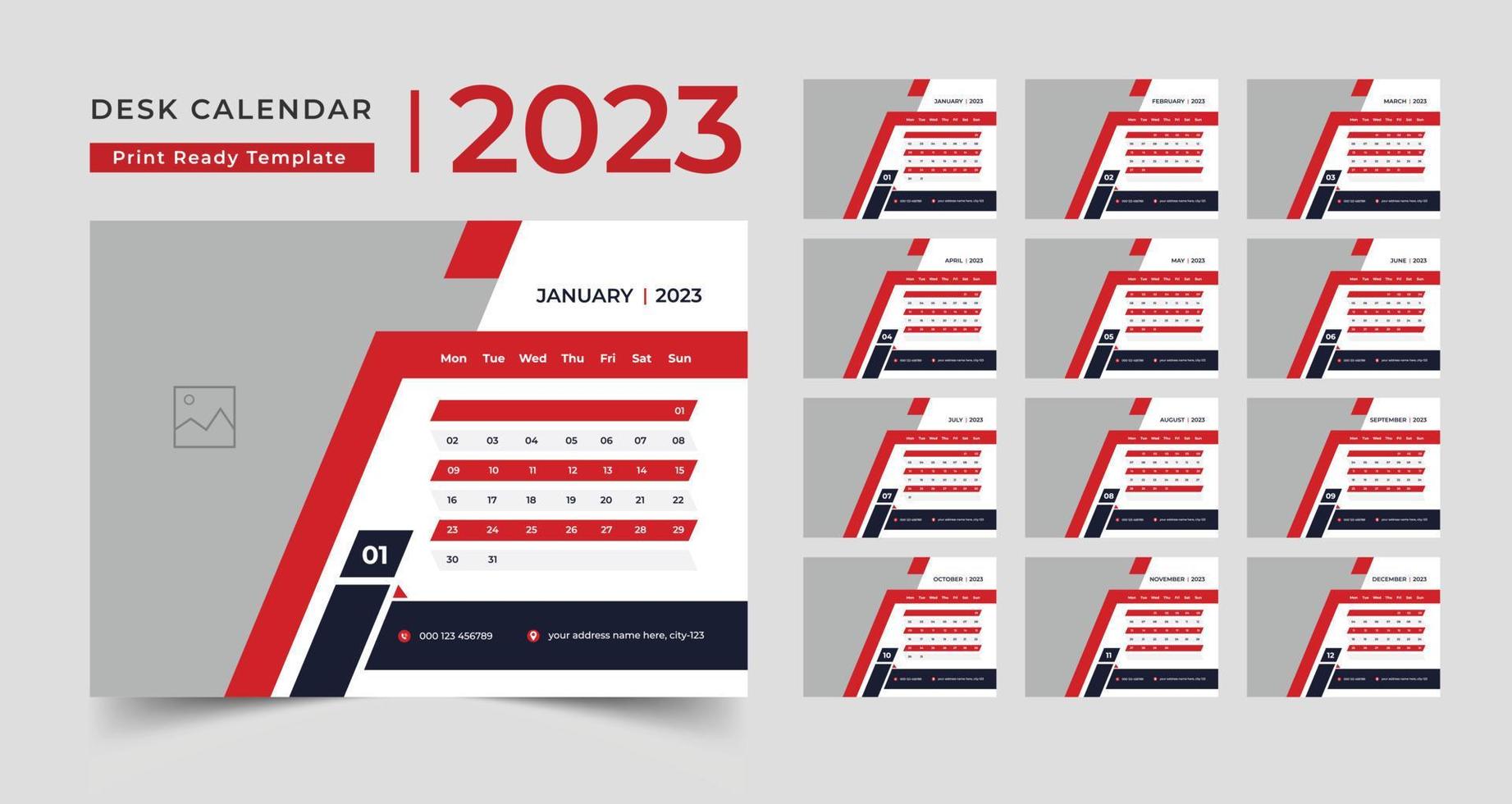 design de modelo de calendário de mesa 2023, calendário de mesa criativo, calendário de mesa 2023 vetor