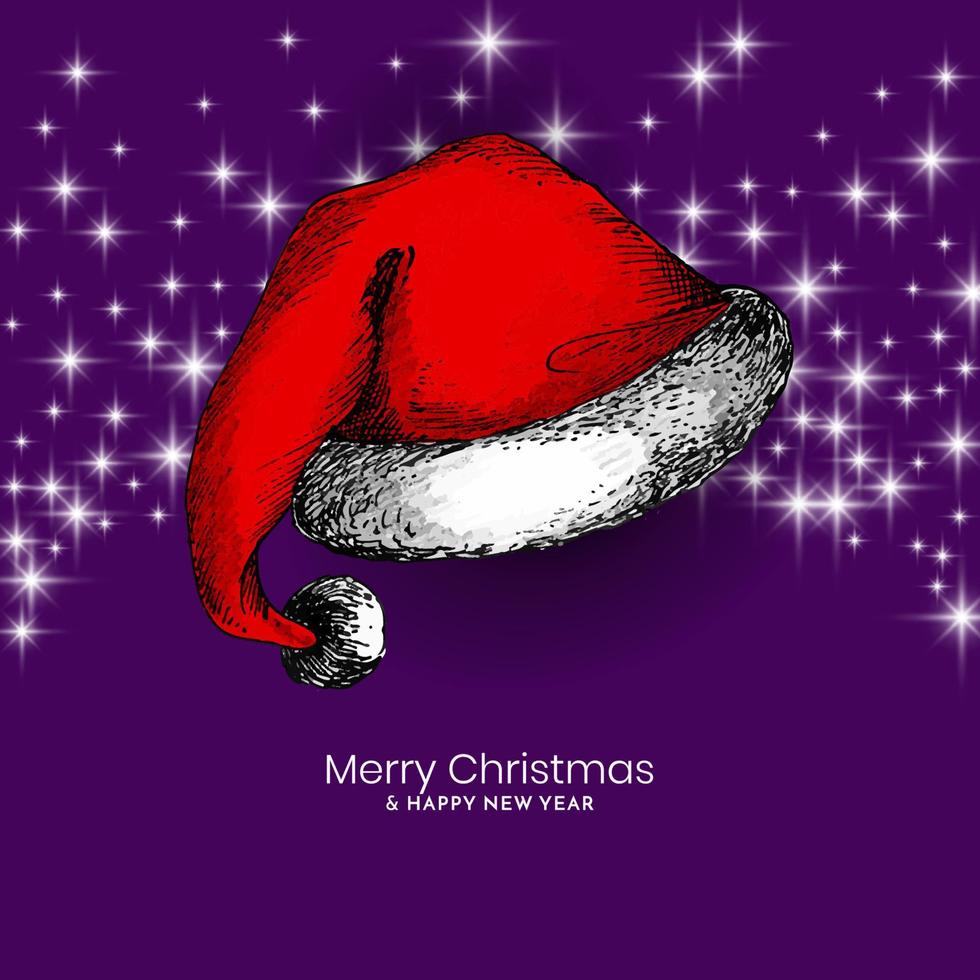 feliz natal festival fundo violeta com design de boné de papai noel vetor