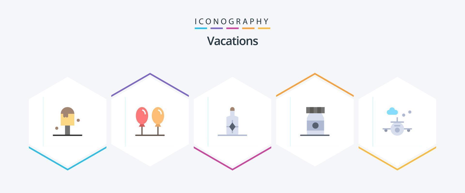 pacote de ícones planos de 25 férias, incluindo . transporte. creme. feriado. medicamento vetor