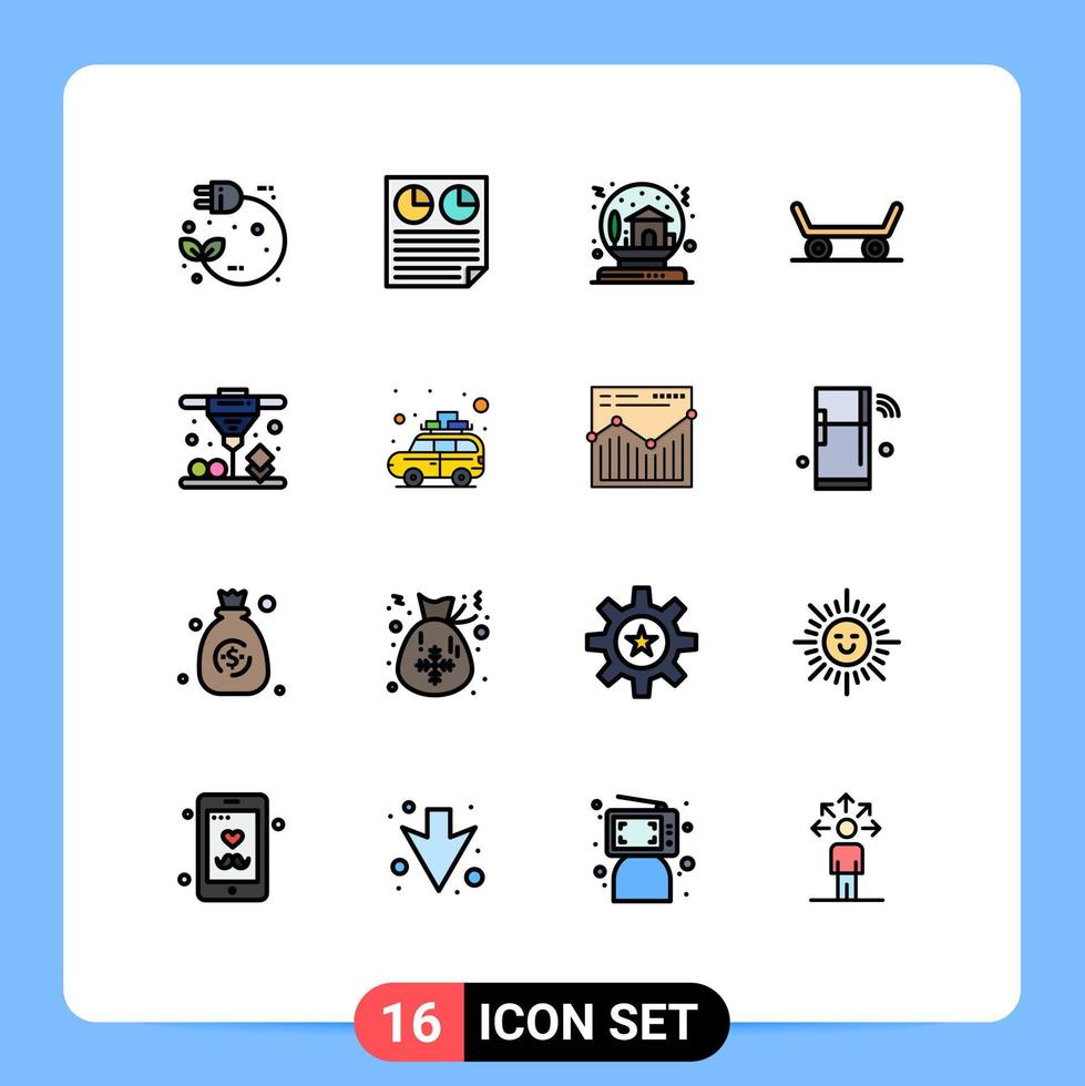16 interface de usuário pacote de linha cheia de cores planas de sinais e símbolos modernos de impressão de torta de skate presente de casa editável elementos de design de vetor criativo