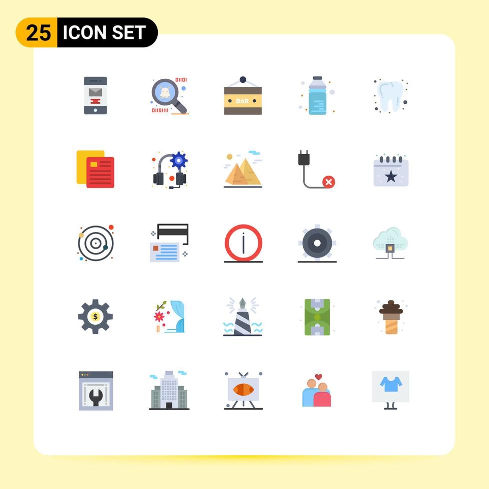conjunto de 25 sinais de símbolos de ícones de interface do usuário modernos para educação dentista entretenimento comida dental elementos de design de vetores editáveis