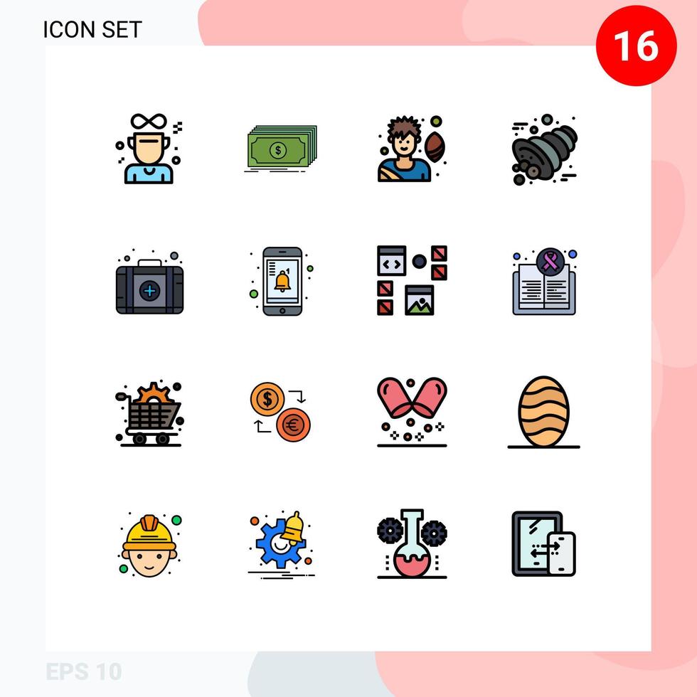 pacote de ícones vetoriais de estoque de 16 sinais e símbolos de linha para o primeiro chifre de dinheiro de ação de graças outono elementos de design de vetores criativos editáveis
