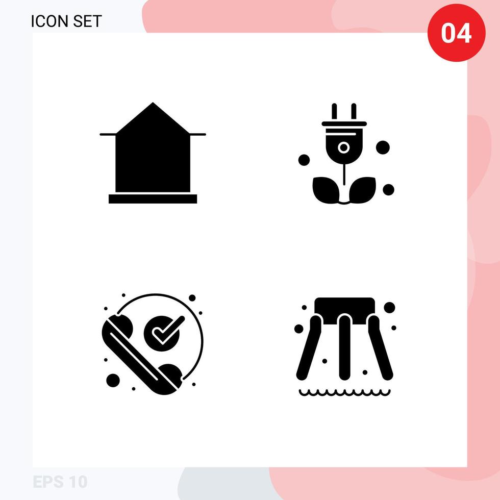 4 ícones criativos, sinais e símbolos modernos de construção de árvore de cabana de chamada ok elementos de design de vetores editáveis