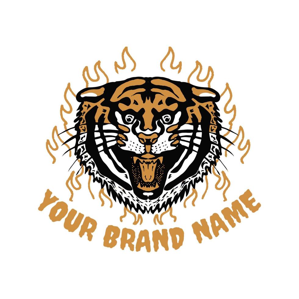 ilustração de chama de tigre com uma arte de slogan em fundo preto para vestuário ou outros usos vetor